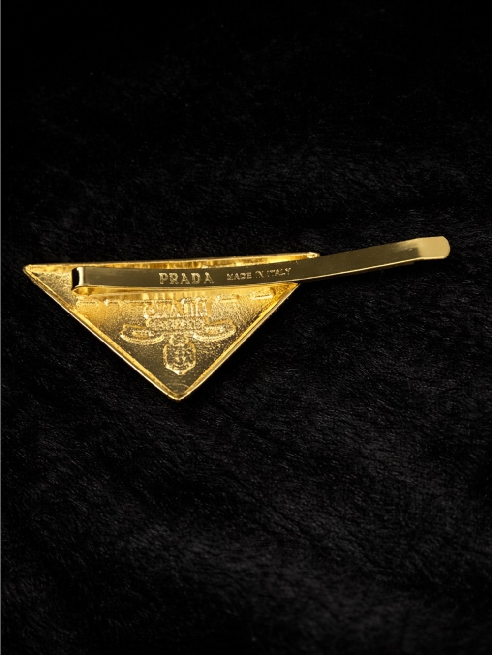 Prada Gold Triangle Logo Hair Clip - Picture 4 of 7